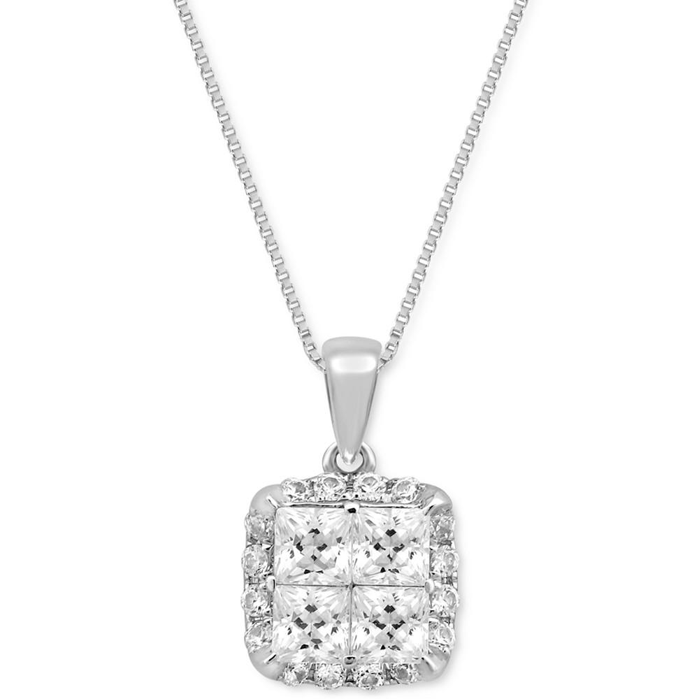 Diamond Princess Cluster Halo 20" Pendant Necklace (1 ct. t.w.) in 14k White Gold商品第1张图片规格展示