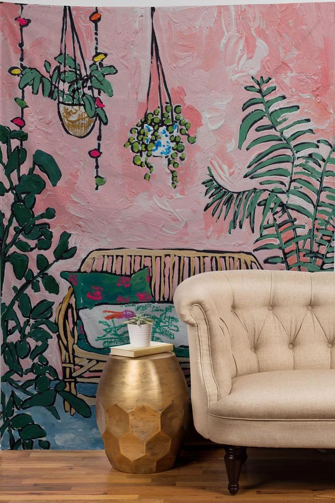 商品DENY Designs|Lara Lee Meintjes Rattan Bench In Painterly Pink Jungle Room Tapestry,价格¥170,第1张图片