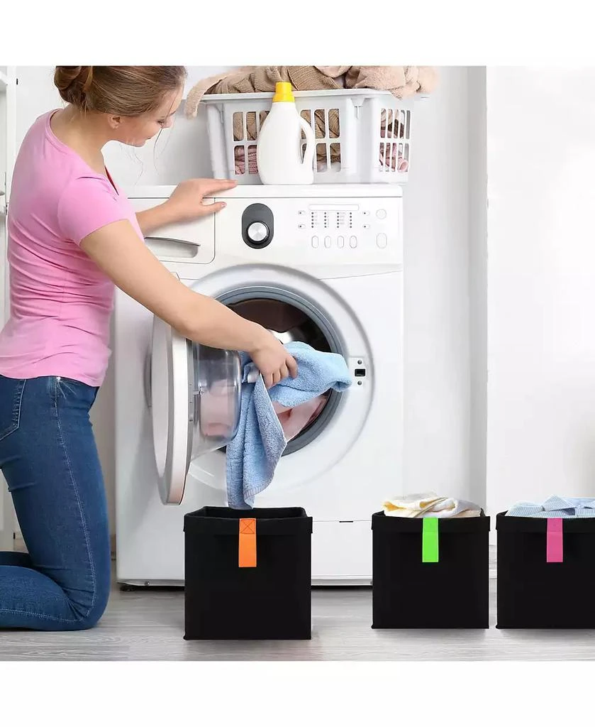 商品Welaxy|3 Piece Collapsible Square Storage Bins with Assorted Colored Handles,价格¥314,第2张图片详细描述