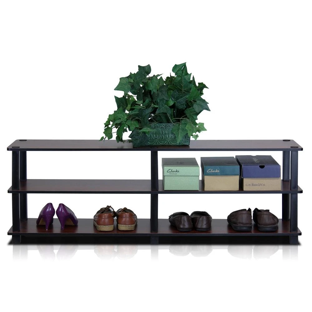 商品Furinno|TST No Tools 3-Tier Wide Shoe Storage Rack, Dark Cherry/Black,价格¥708,第4张图片详细描述