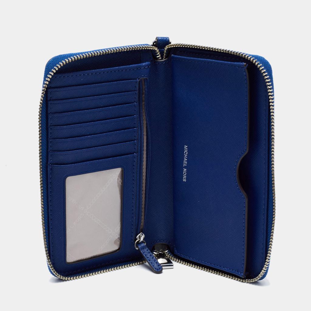Michael Kors Blue Leather Jet Set Zip Around Wristlet Wallet商品第2张图片规格展示
