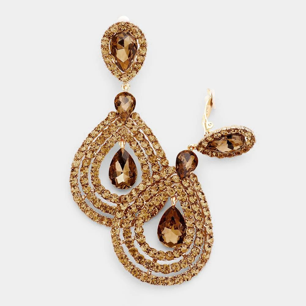 商品FASHNZFAB|Crystal Pave Trimmed Teardrop Clip On Earrings,价格¥222,第2张图片详细描述