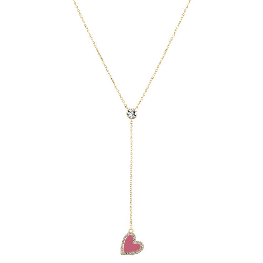 14K Gold Flash-Plated Brass Cubic Zirconia Pink Heart Y-Necklace with Extender商品第1张图片规格展示