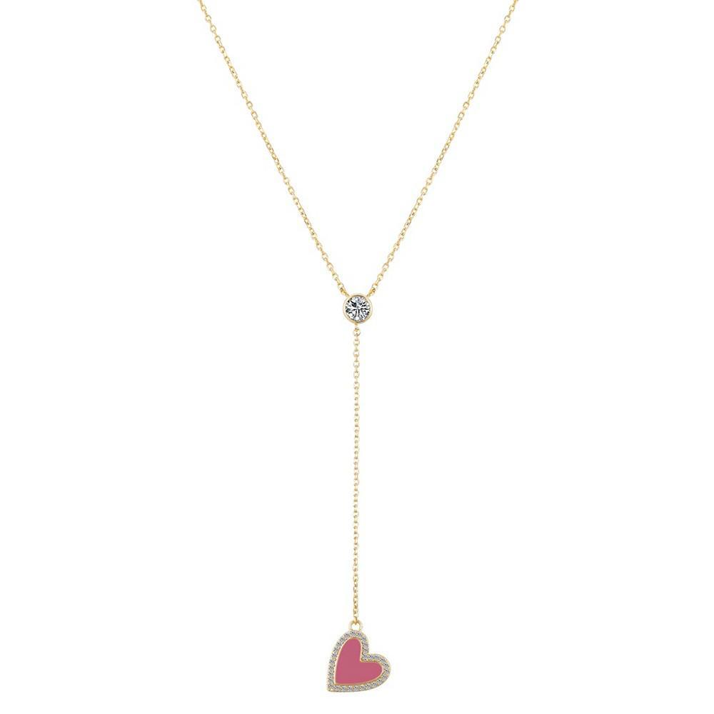 商品Unwritten|14K Gold Flash-Plated Brass Cubic Zirconia Pink Heart Y-Necklace with Extender,价格¥194,第1张图片