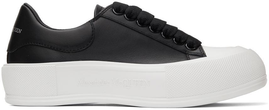 商品Alexander McQueen|Black & White Leather Deck Plimsoll Sneakers,价格¥4353,第1张图片