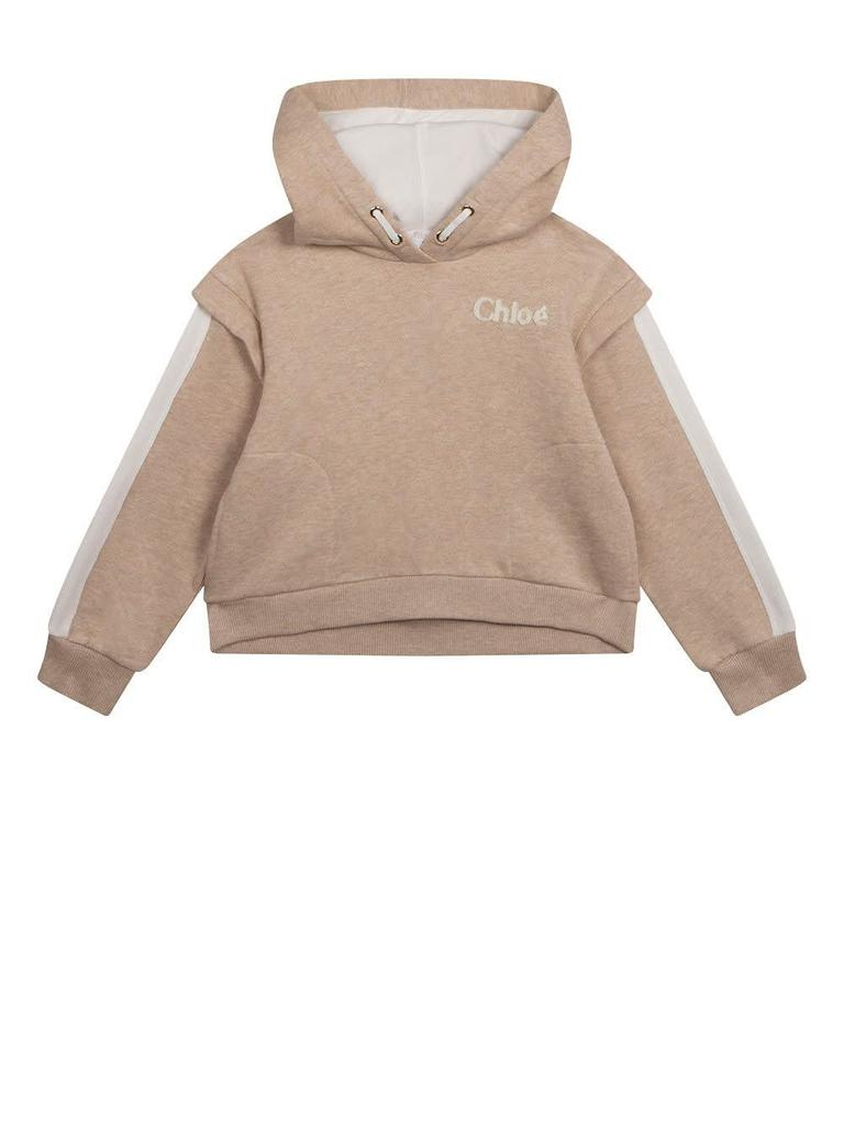 Chloé Kids Beige Hoodie With Logo And Contrast Stripes商品第1张图片规格展示