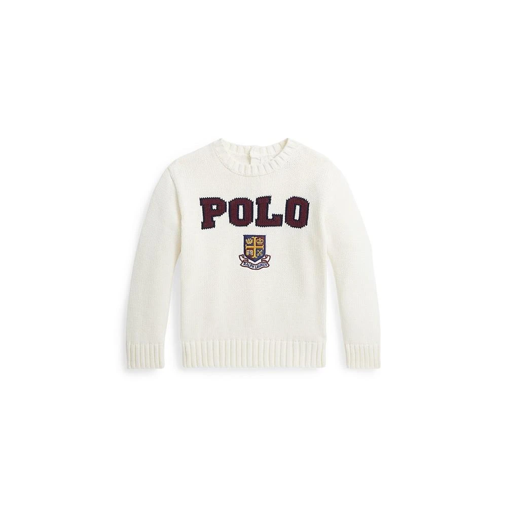 商品Ralph Lauren|Toddler and Little Girls Logo Crest Cotton Sweater,价格¥523,第1张图片