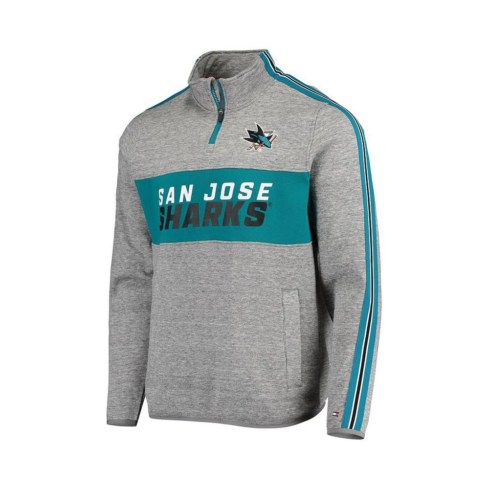 商品Tommy Hilfiger|Men's Heathered Gray San Jose Sharks Mario Quarter-Zip Jacket,价格¥492,第2张图片详细描述