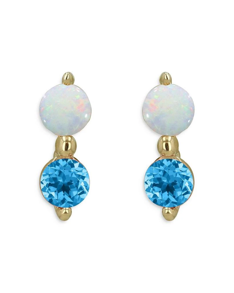 商品Moon & Meadow|14K Yellow Gold Opal & Swiss Blue Topaz Stud Earrings,价格¥1021,第1张图片详细描述