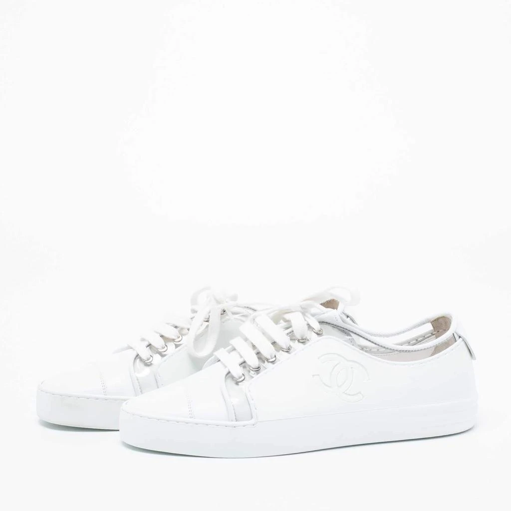 商品[二手商品] Chanel|Chanel White Leather and PVC CC Low-Top Sneakers 38.5,价格¥4239,第2张图片详细描述