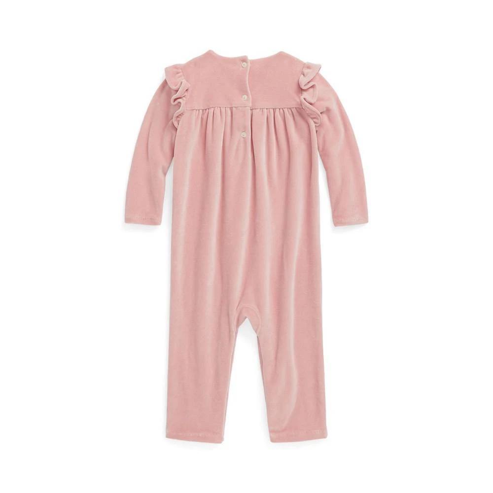 商品Ralph Lauren|Baby Girls Ruffled Velour Coverall One Piece,价格¥150,第2张图片详细描述