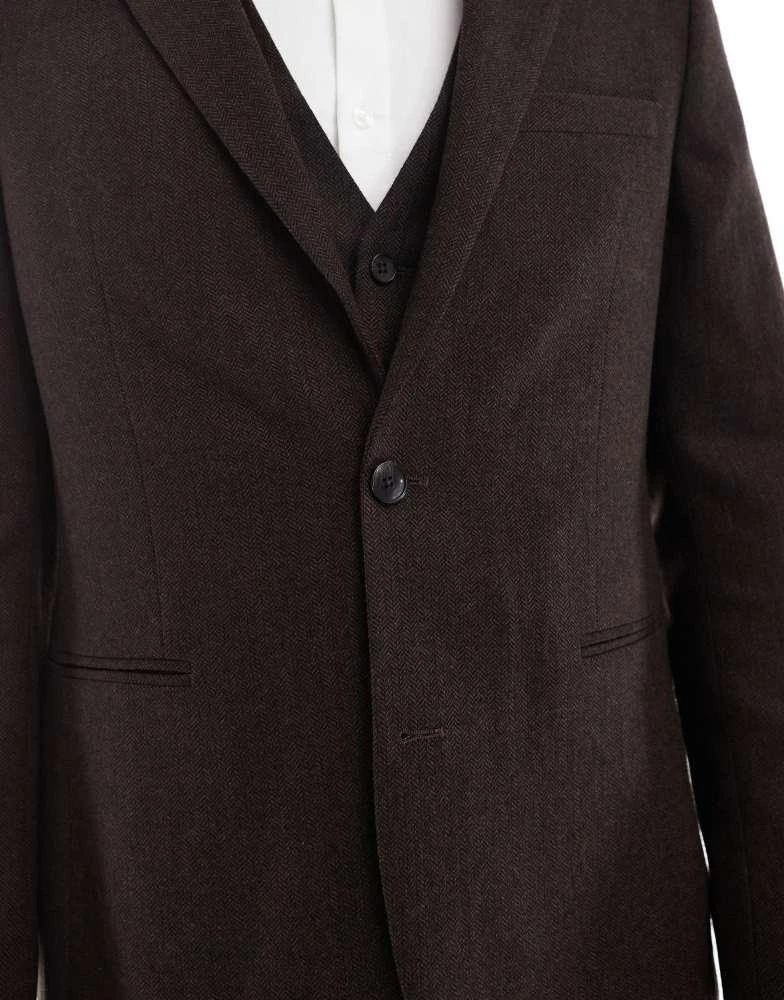 商品ASOS|ASOS DESIGN wool rich slim suit jacket in brown herringbone,价格¥883,第3张图片详细描述