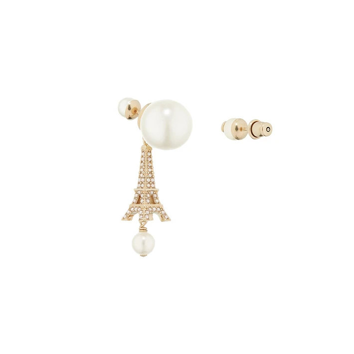 Dior/迪奥 23年新款 TRIBALES女士金色饰面金属白色树脂珠饰铁塔吊饰耳环 商品