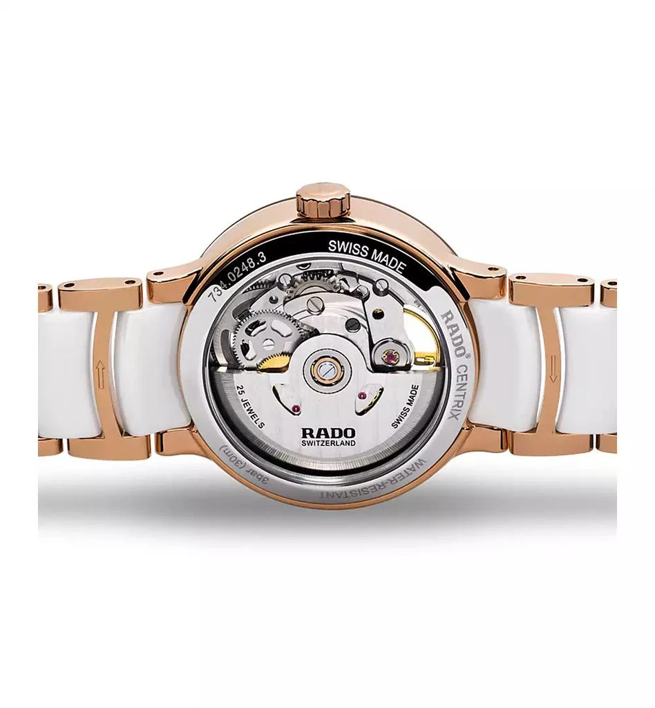 商品Rado|Women's Swiss Automatic Centrix Diamond Accent Rose Gold-Tone PVD Stainless Steel and White Ceramic Bracelet Watch 33mm R30248902,价格¥19458,第3张图片详细描述