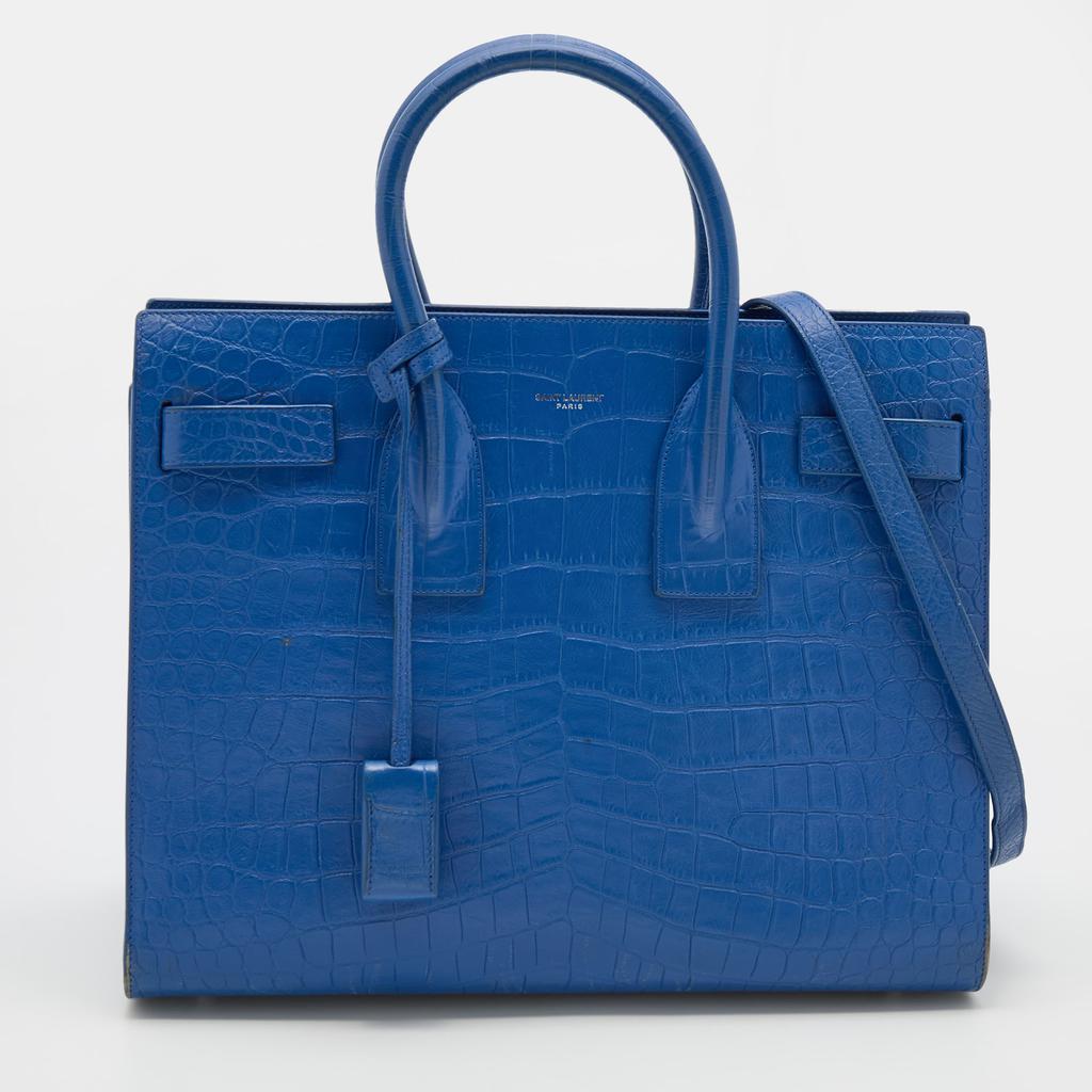 商品[二手商品] Yves Saint Laurent|Saint Laurent Blue Croc Embossed Leather Small Classic Sac De Jour Tote,价格¥12169,第1张图片
