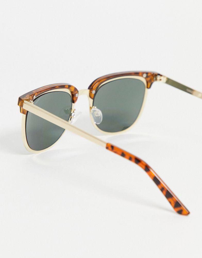 ASOS DESIGN retro sunglasses in gold and tortoiseshell with green lens商品第2张图片规格展示