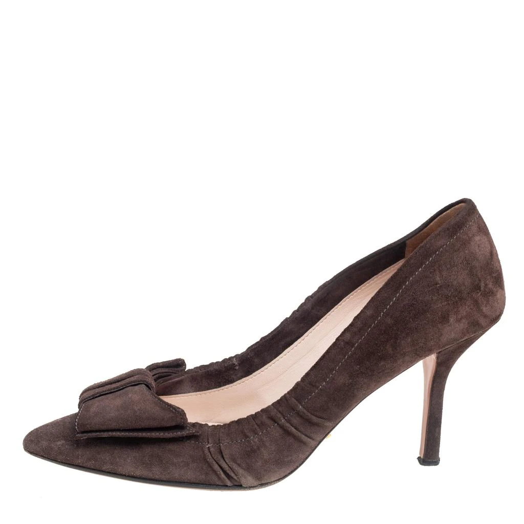 商品[二手商品] Prada|Prada Dark Brown Pleated Suede Pointed Toe Bow Pumps Size 39.5,价格¥771,第2张图片详细描述