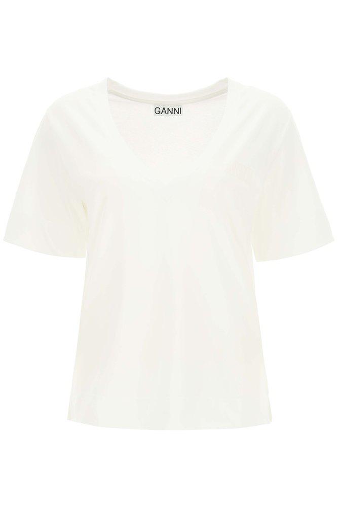 Ganni Software Jersey V-Neck T-Shirt商品第1张图片规格展示