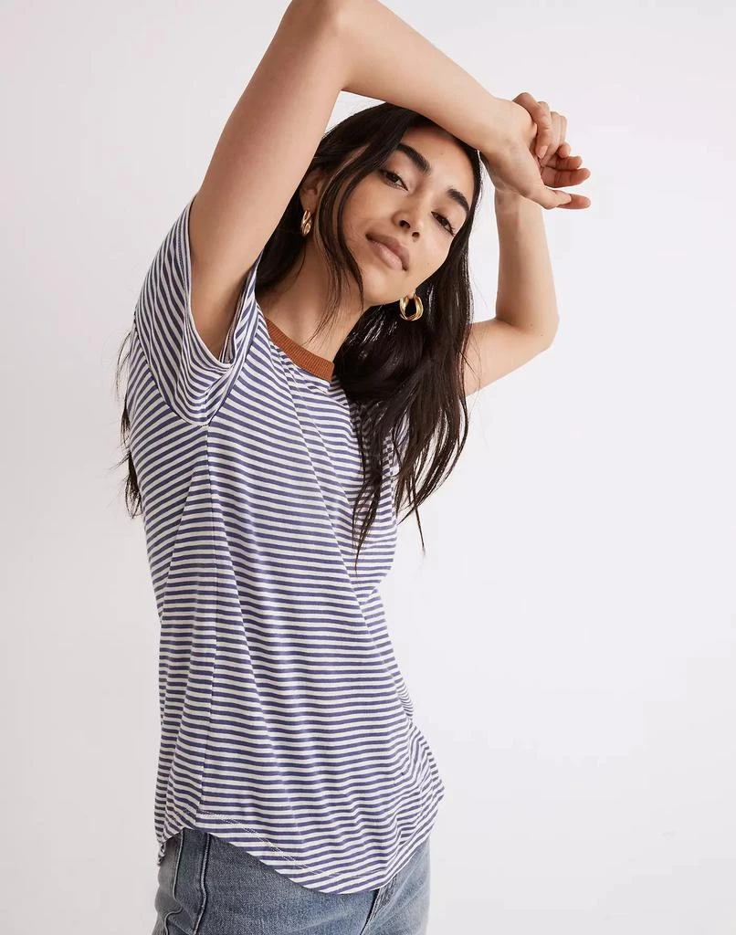 商品Madewell|Whisper Cotton Rib-Crewneck Ringer Tee in Birtie Stripe,价格¥118,第2张图片详细描述