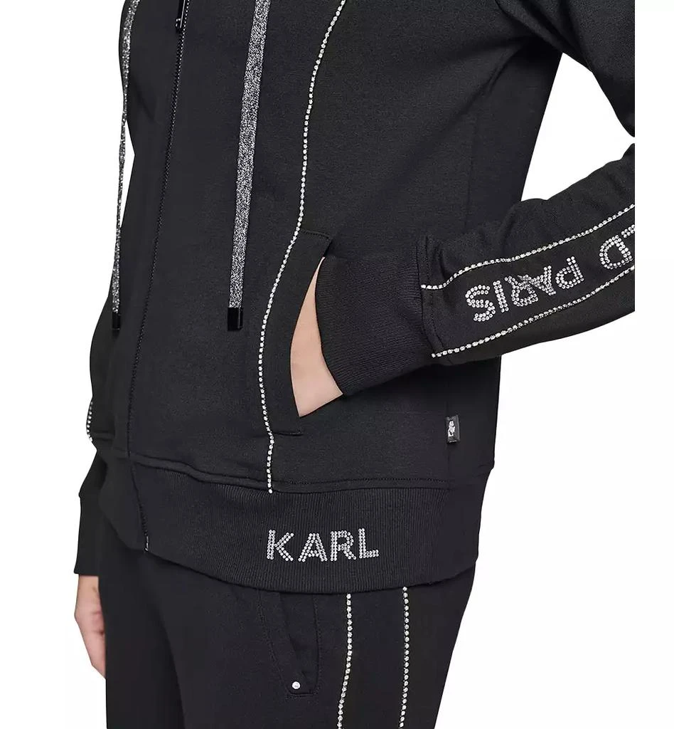 商品Karl Lagerfeld Paris|Women's Embellished Logo Zip Up Hoodie, Regular & Petite,价格¥414,第4张图片详细描述