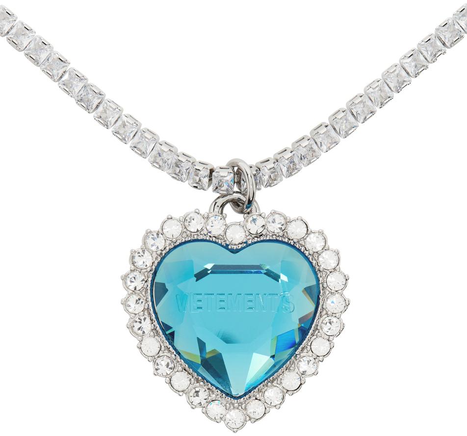Silver & Blue Crystal Heart Necklace商品第2张图片规格展示