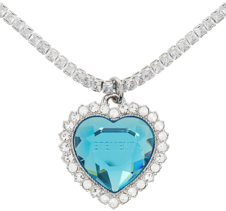 商品Vetements|Silver & Blue Crystal Heart Necklace,价格¥2306,第4张图片详细描述