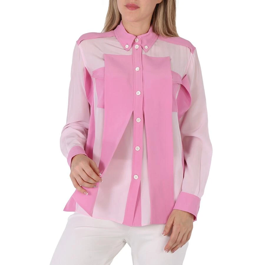 商品Burberry|Ladies Beckierl Pale Candy Pink Panelled Silk Crepe-De-Chine Shirt,价格¥1108,第1张图片