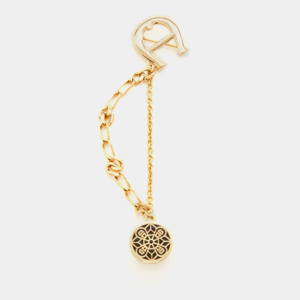商品[二手商品] Aigner|Aigner Logo Enamel Gold Tone Brooch,价格¥1098,第1张图片