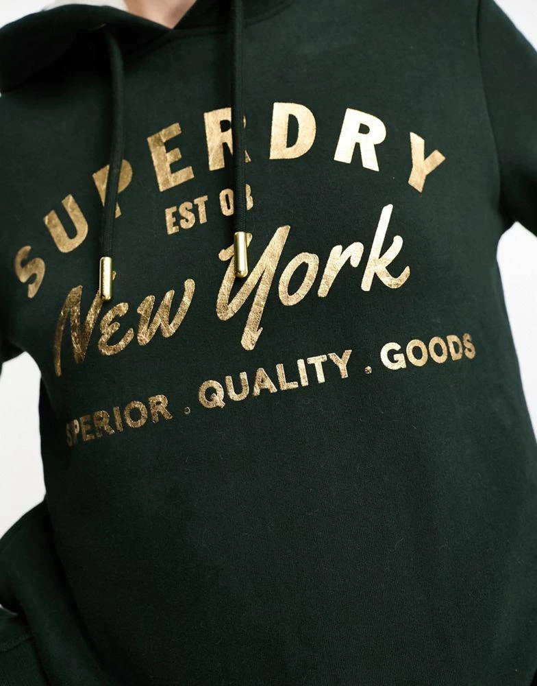 商品Superdry|Superdry luxe metallic logo hoodie in Academy Dark Green,价格¥409,第2张图片详细描述