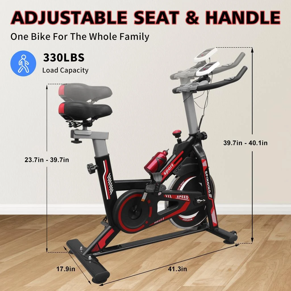 商品Streamdale Furniture|Streamdale Indoor Exercise Bike Cycling Bike with Comfortable Seat Cushion Black+Red,价格¥3131,第5张图片详细描述