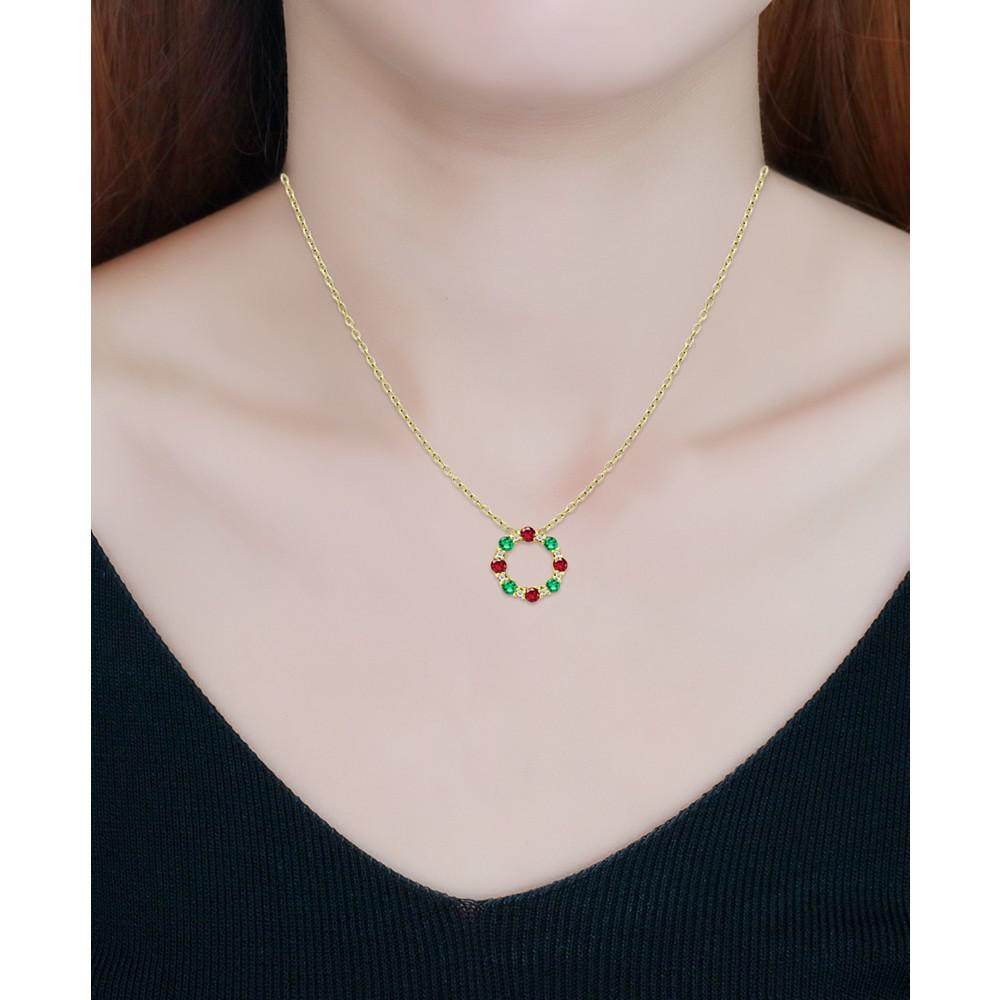 Multi-Stone Circle Wreath Pendant Necklace in 18k Gold-Plated Sterling Silver, 16" + 2" extender, Created for Macy's商品第2张图片规格展示