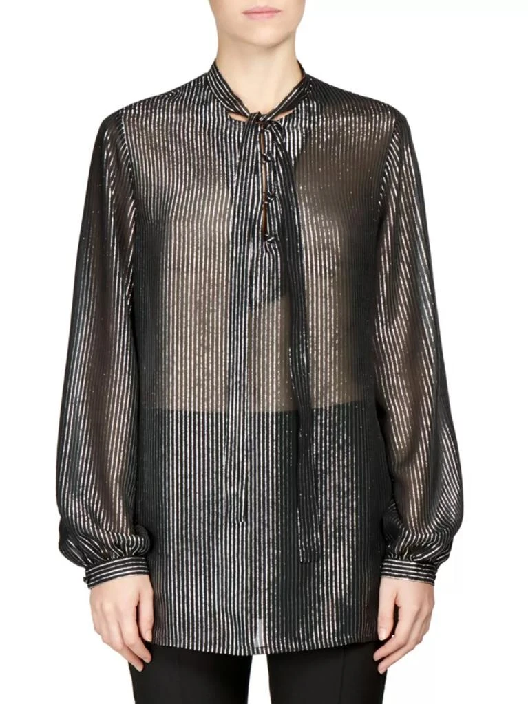 商品Yves Saint Laurent|Silk Metallic Stripe Tie-Neck Blouse,价格¥5345,第1张图片