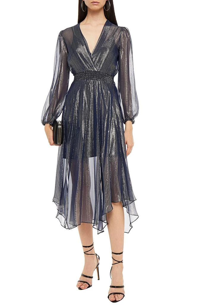 商品Maje|Ruit wrap-effect metallic silk-blend chiffon midi dress,价格¥1777,第4张图片详细描述