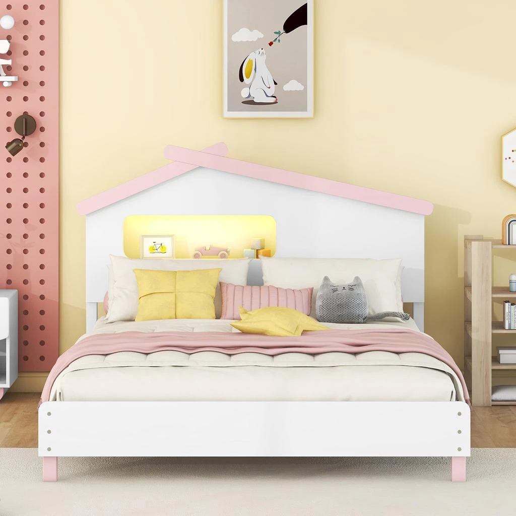 商品Streamdale Furniture|Streamdale Platform Bed with House-shaped Headboard & Night Lights,价格¥2670,第2张图片详细描述