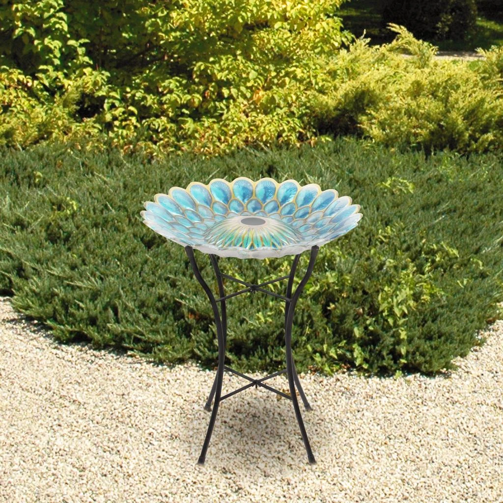 商品Teamson|Home 18" Outdoor Solar Glass Flower Mosaic Birdbath with LED Lights and Stand,价格¥477,第2张图片详细描述