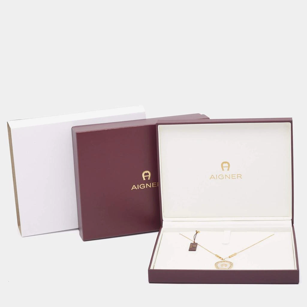 商品[二手商品] Aigner|Aigner Gold Tone Crystal Mother of Pearl A Logo Pendant Necklace,价格¥1000,第5张图片详细描述