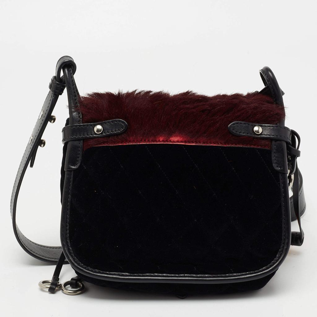 Prada Burgundy/Black Calf Hair And Quilted Velvet Small Corsaire Shoulder Bag商品第4张图片规格展示