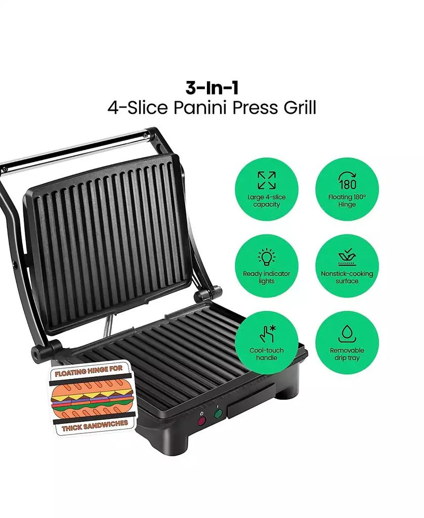 商品Chefman|Electric Panini Press & Grill w/ Non Stick Plates, Opens Flat,价格¥208,第2张图片详细描述