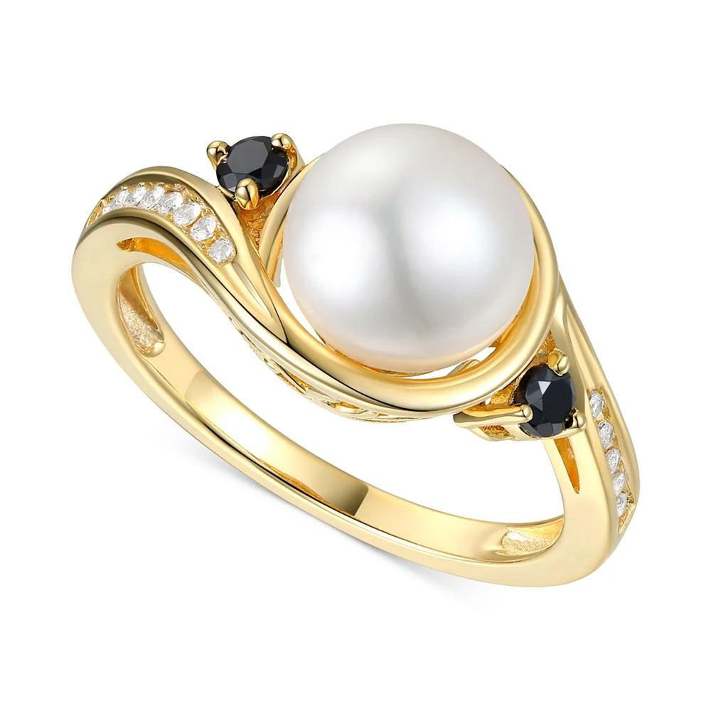 商品Macy's|Cultured Freshwater Pearl (8mm), Onyx, & Diamond (1/20 ct. t.w.) Ring in 10k Gold,价格¥4420,第1张图片