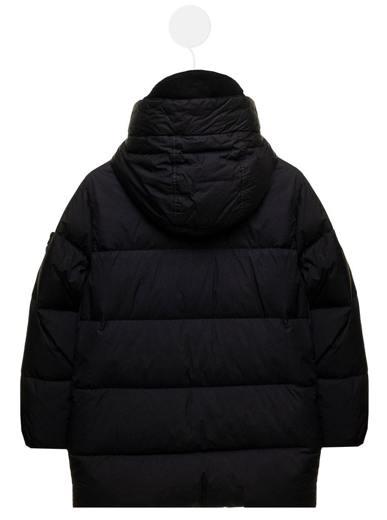 Stone Island Junior Black Nylon Quilted Down Jacket With Logo Stone Island Kids Boy商品第2张图片规格展示