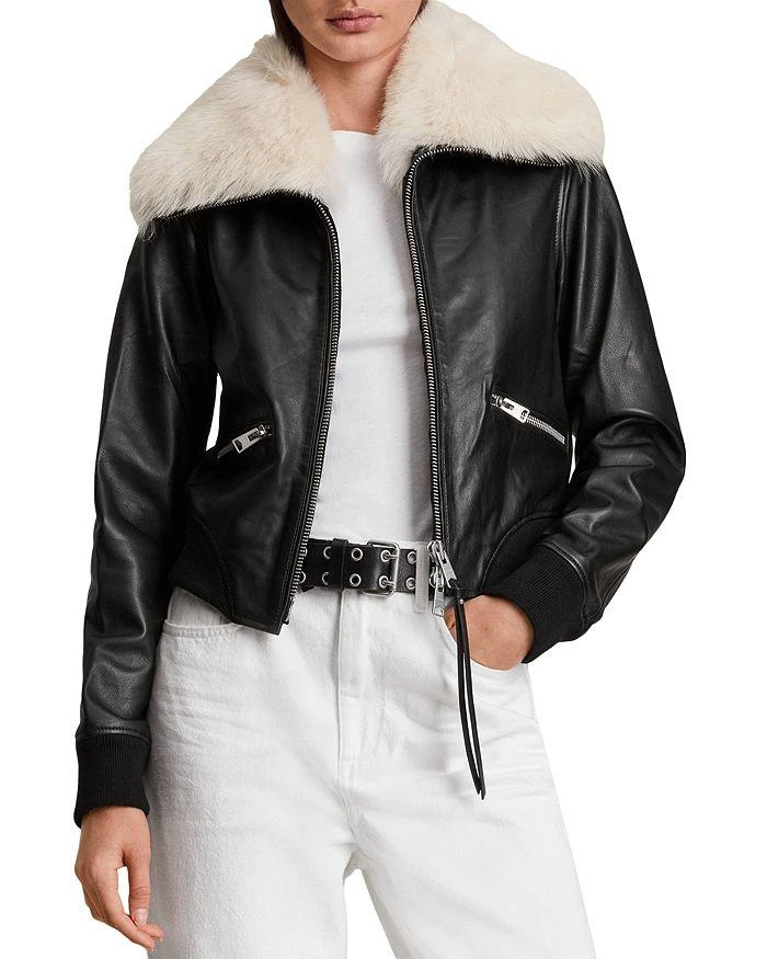 商品ALL SAINTS|Wisley Shearling Trim Leather Jacket,价格¥4027,第1张图片