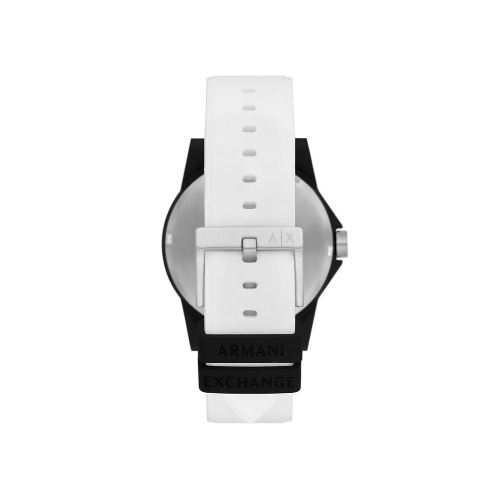 商品Armani Exchange|Men's Three Hand in Black Case with White Silicone Strap Watch, 44mm,价格¥565,第3张图片详细描述