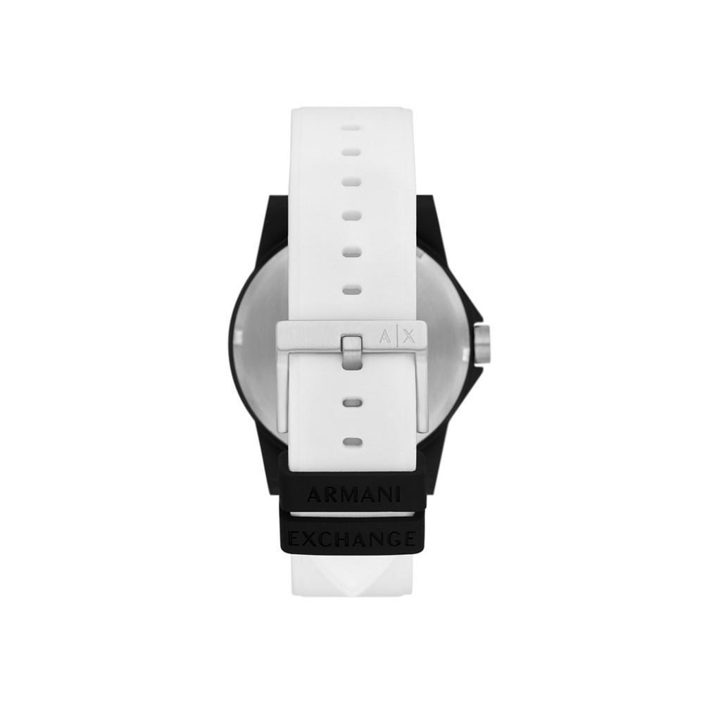 商品Armani Exchange|Men's Three Hand in Black Case with White Silicone Strap Watch, 44mm,价格¥713,第5张图片详细描述