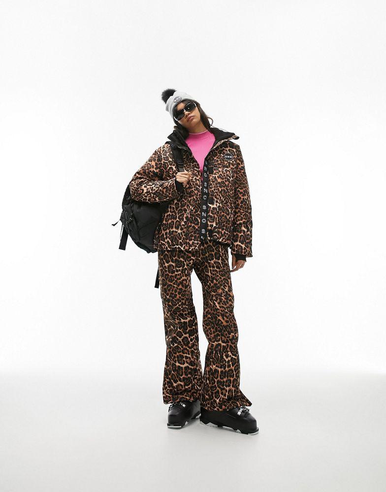 Topshop Sno funnel neck puffer ski jacket in leopard print商品第5张图片规格展示