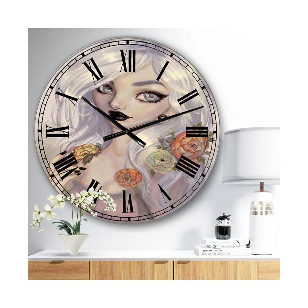 商品Designart|Fantasy Girl with White Hair and Orange Flowers Oversized Cottage Wall Clock - 36" x 28" x 1",价格¥1489,第2张图片详细描述