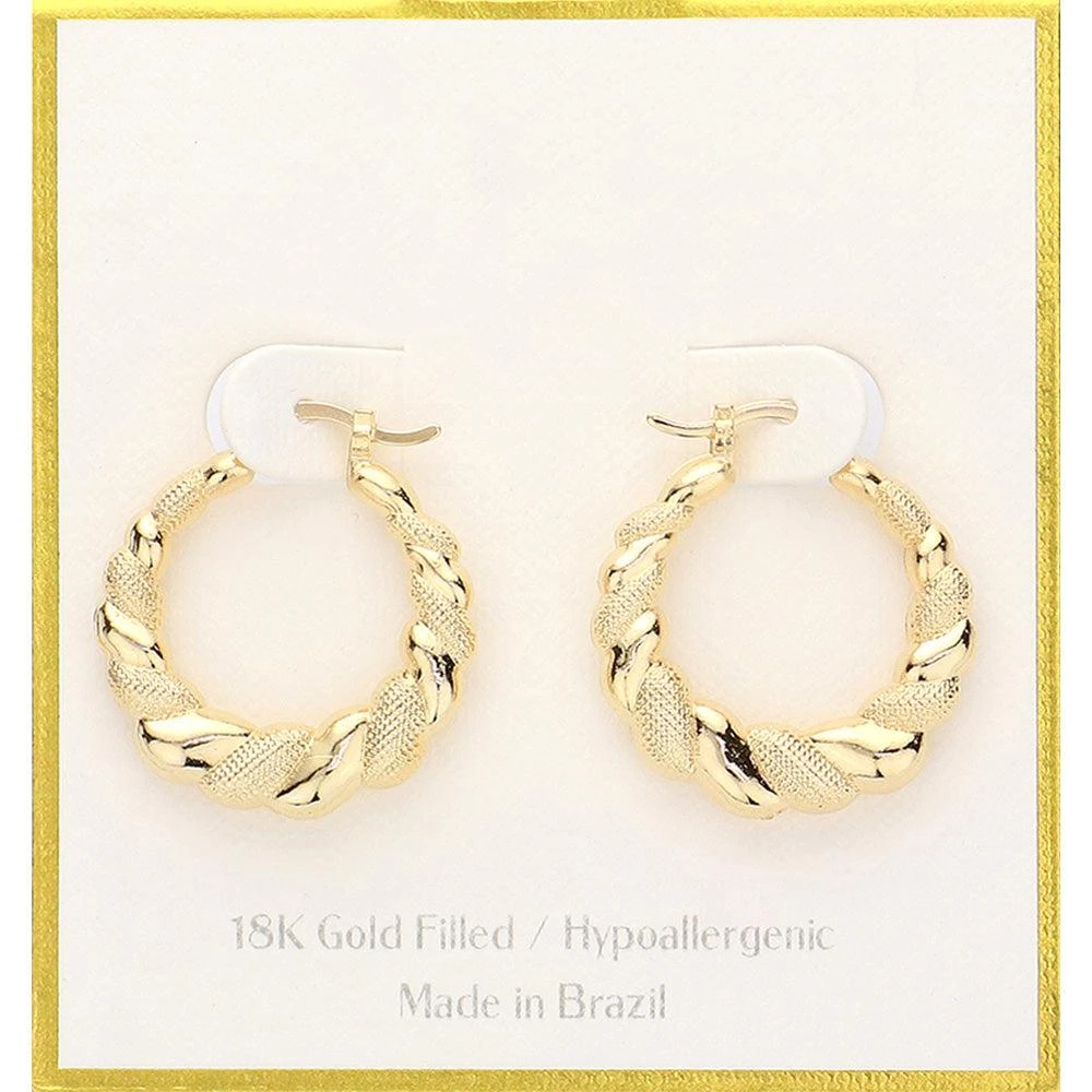 商品FASHNZFAB|18K Gold Filled Hypoallergenic Twisted Hoop Pin Catch Earrings - Gold,价格¥242,第1张图片