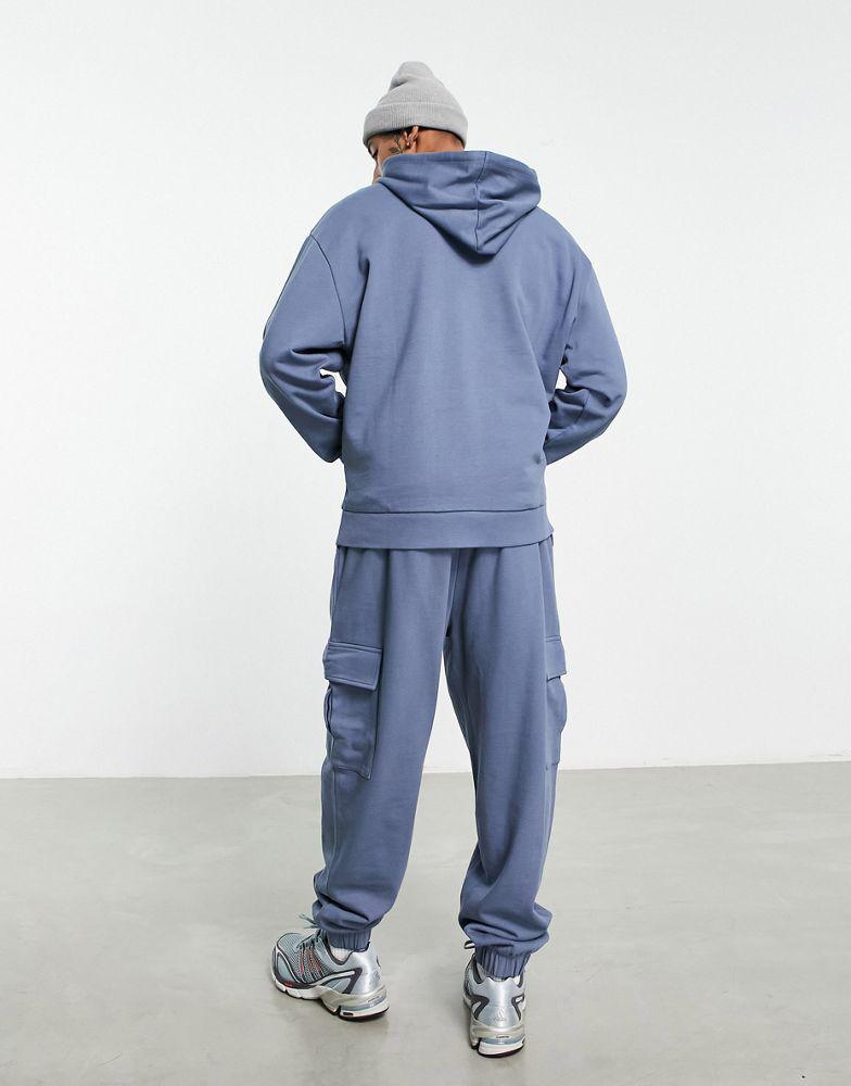 ASOS DESIGN oversized hoodie and oversized joggers with cargo pocket tracksuit in blue商品第2张图片规格展示