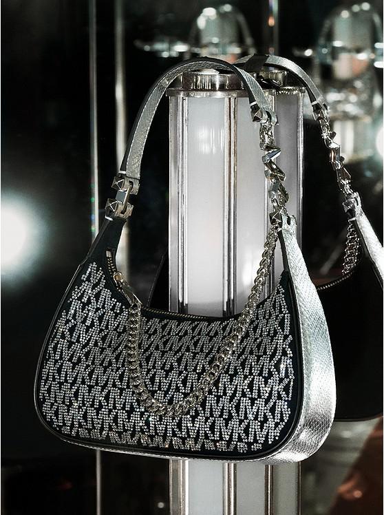 商品Michael Kors|Piper Small Crystal Logo Suede Shoulder Bag,价格¥2862,第6张图片详细描述