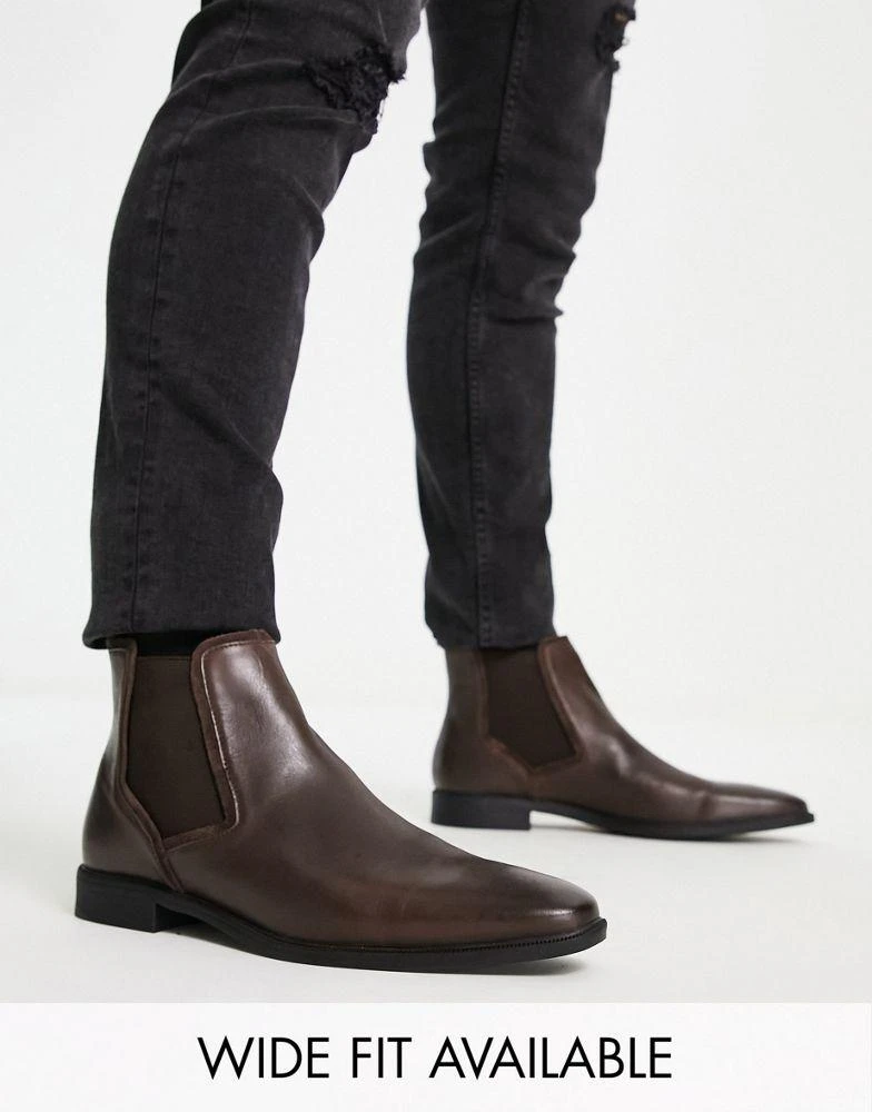 商品ASOS|ASOS DESIGN chelsea boots in brown leather,价格¥365,第1张图片