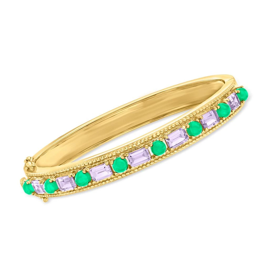 商品Ross-Simons|Green Chalcedony and Amethyst Bangle Bracelet in 18kt Gold Over Sterling,价格¥1425,第1张图片